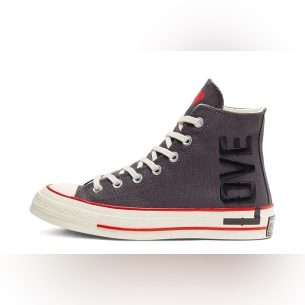 Converse Charcoal High-Tops with Red Heart Accent - Picture 3 of 8